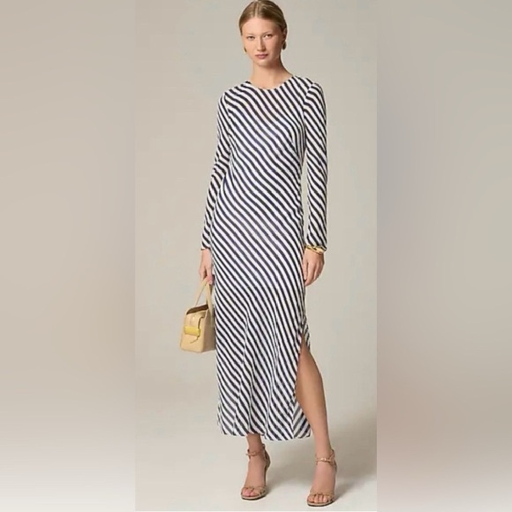 J. Crew Long-sleeve striped dress in viscose chiffon